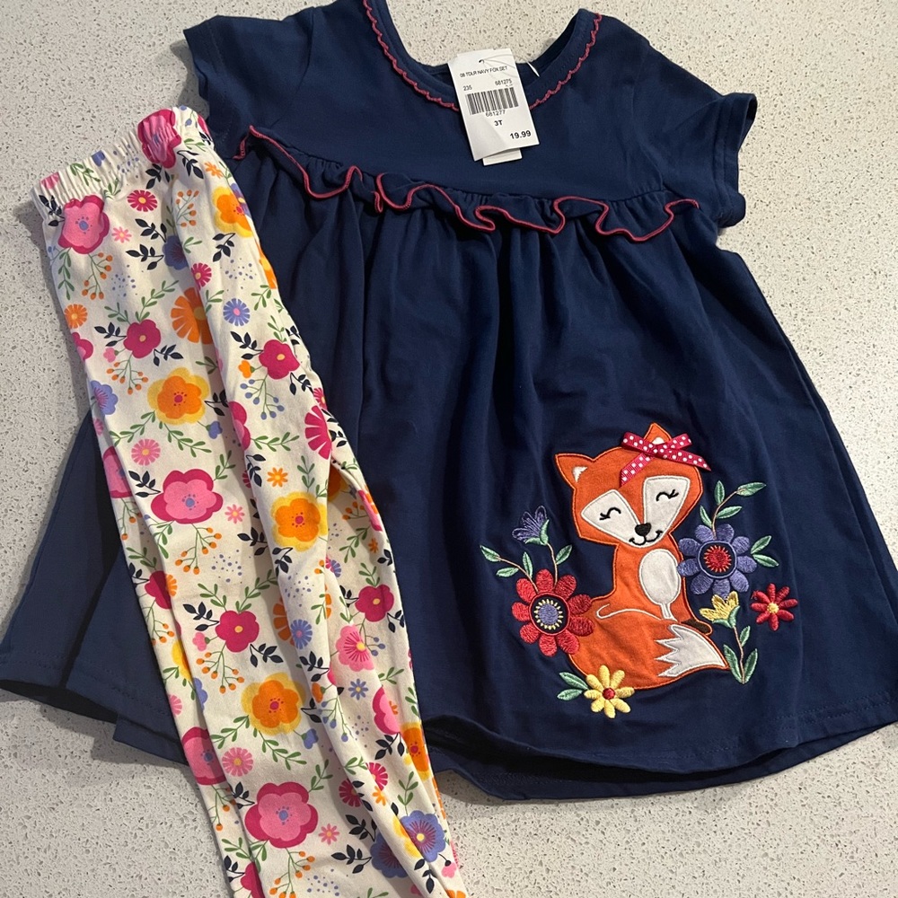 Floral ruffle toddler outfit with fox - NWT
